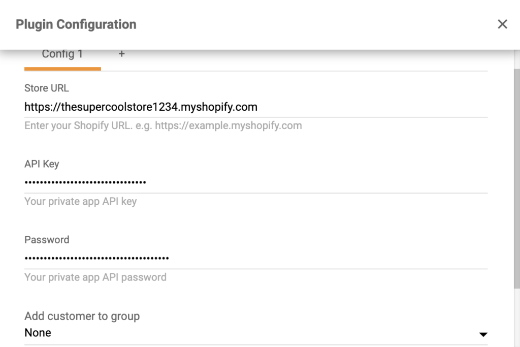 Kopeerihe ja kleepige API võti ja salasõna Shopify plugina konfiguratsiooni LiveAgent`is