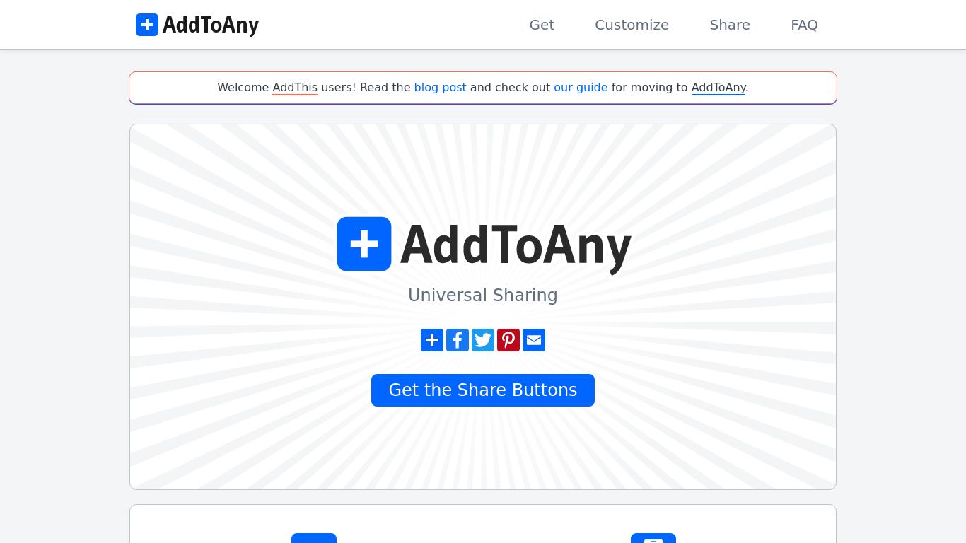 AddToAny is a universal sharing platform that allows users to easily share or save content across various services and devices. It offers mobile responsiveness, perfect icons, and integrates with Google Analytics. No account registration is required, and there are built-in share counters and floating share bars. It also provides customizable plugins for popular platforms like WordPress and Drupal.