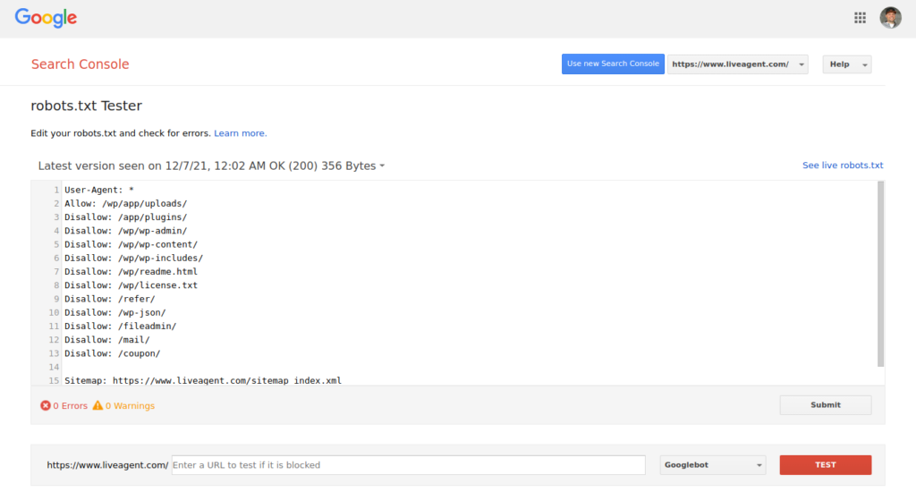 robots.txt testimise tööriist