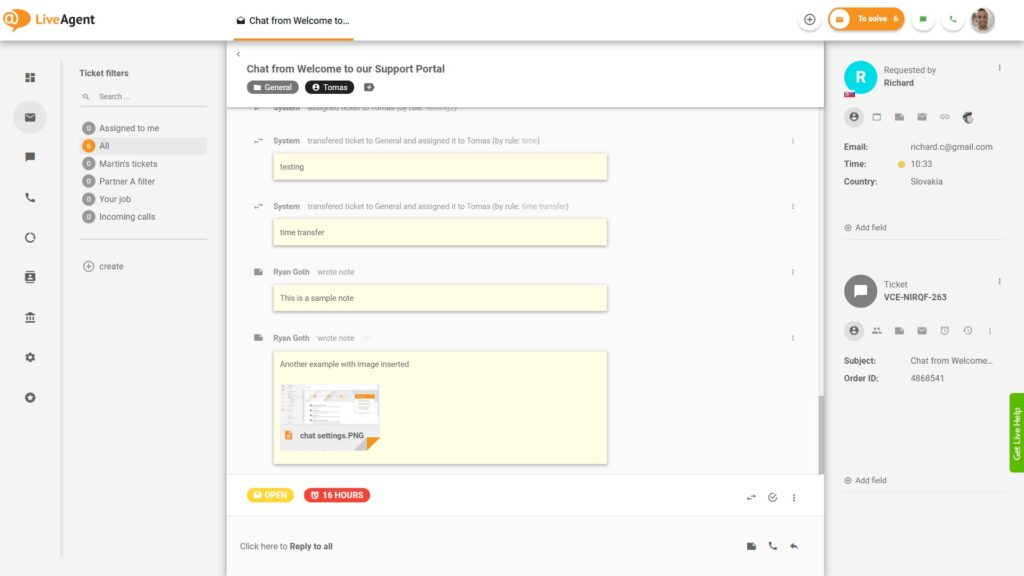 Märkmed LiveAgenti piletis
