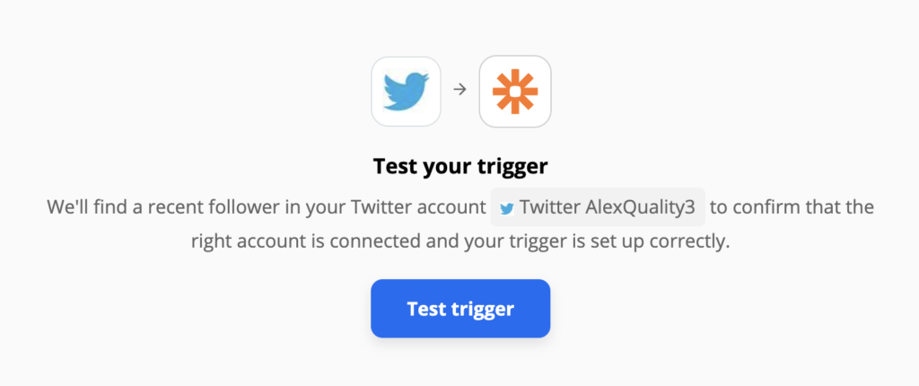 Twitteri päästiku testimine integratsiooni seadistamisel Zapieris