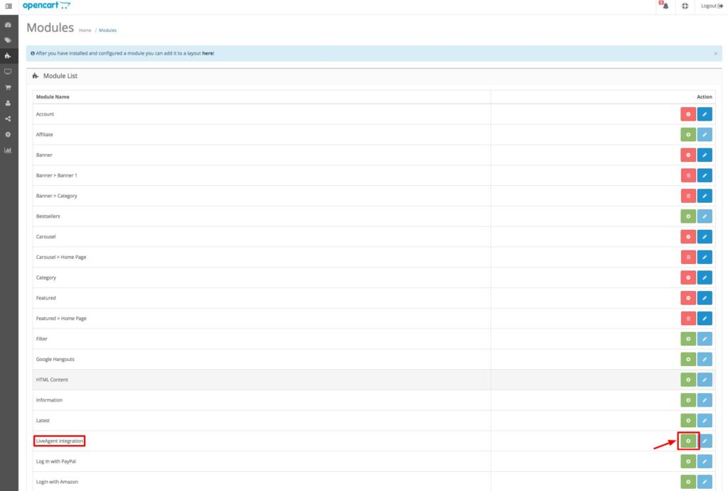 opencart LiveAgenti integratsioon