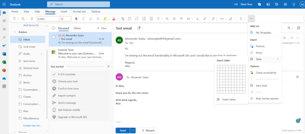 Microsoft365 - e-posti vormindamise valikud