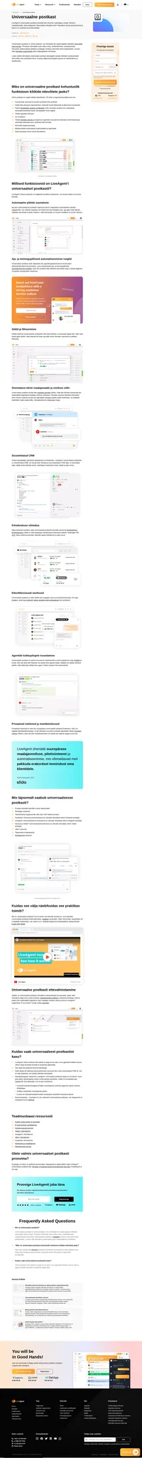 LiveAgent'i universaalne postkast on teie e-posti nutikam versioon, mis suunab e-kirjad, vestlused, kõned , Facebook'i ja Twitter'i piletid, foorumi postitused, ettepanekud ühte postkasti.