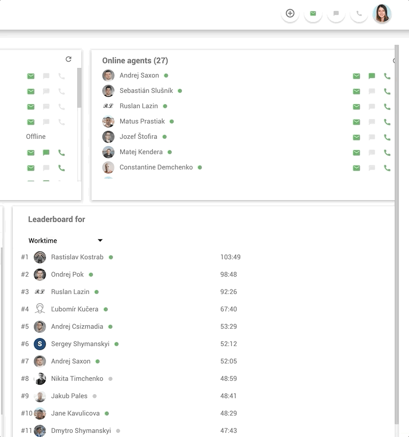 Sisemine töökoha vestluse funktsioon LiveAgentis - näide