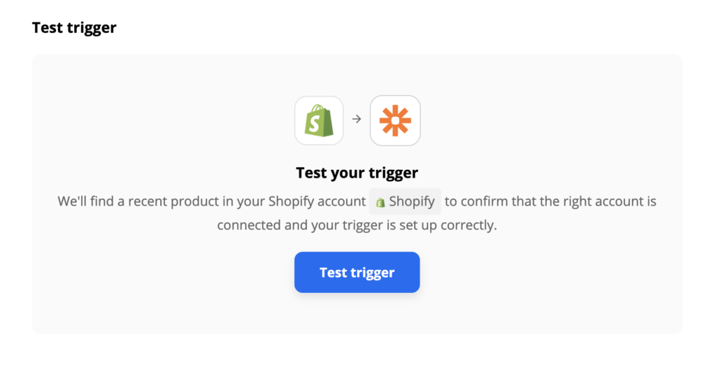 Shopify päästiku test Zapier`is