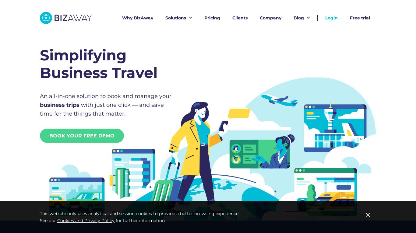 Discover a streamlined approach to business travel with BizAway. Our intuitive platform offers a one-click solution to book and manage your trips, saving your company time and money. Over 1500 companies trust us with their travel management needs. Request a free demo today!