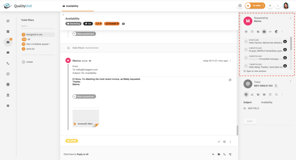 Suhtlusajalugu lõimedes – LiveAgent
