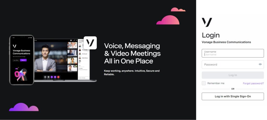 Vonage business communicationsi koduleht