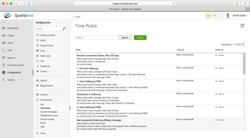 LiveAgent time rules
