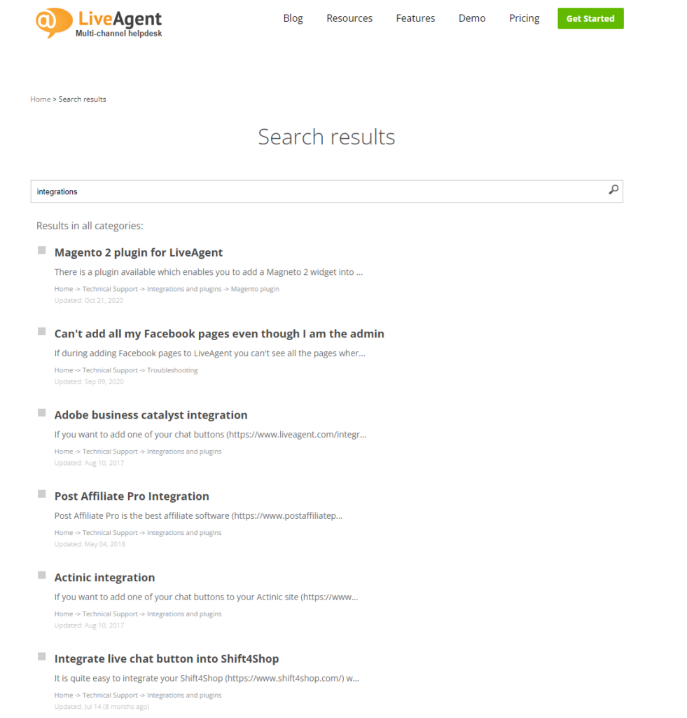 LiveAgenti klienditoe portaal - integratsioonid