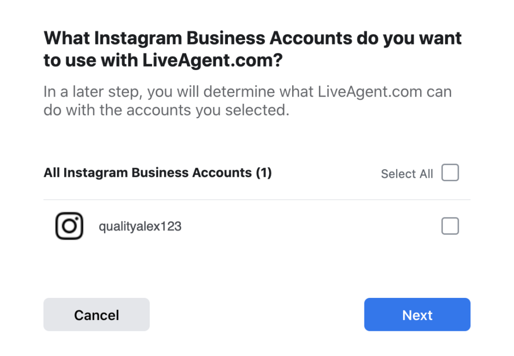 Valige Instagrami kontod, mida soovite integratsiooni lisada