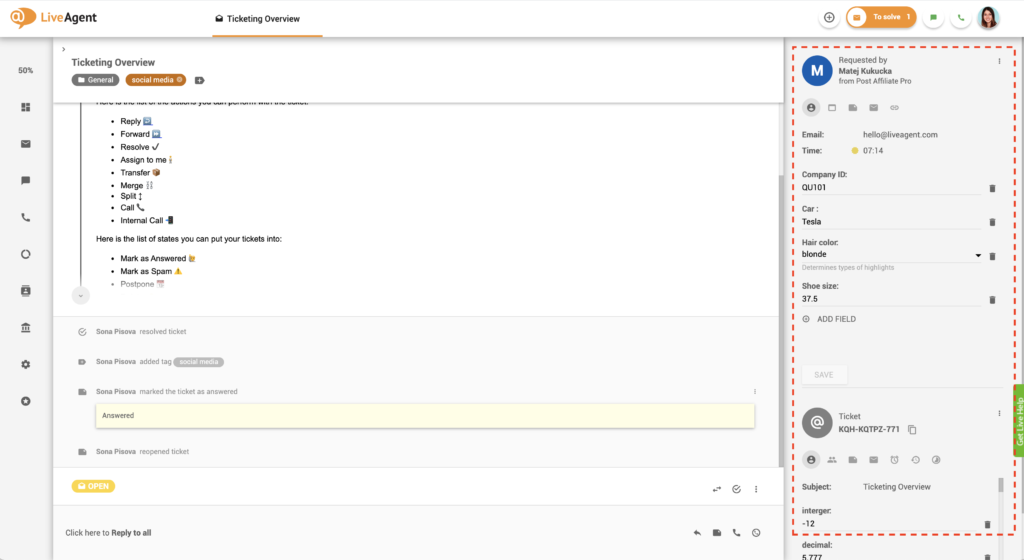 CRM-i näide LiveAgentis