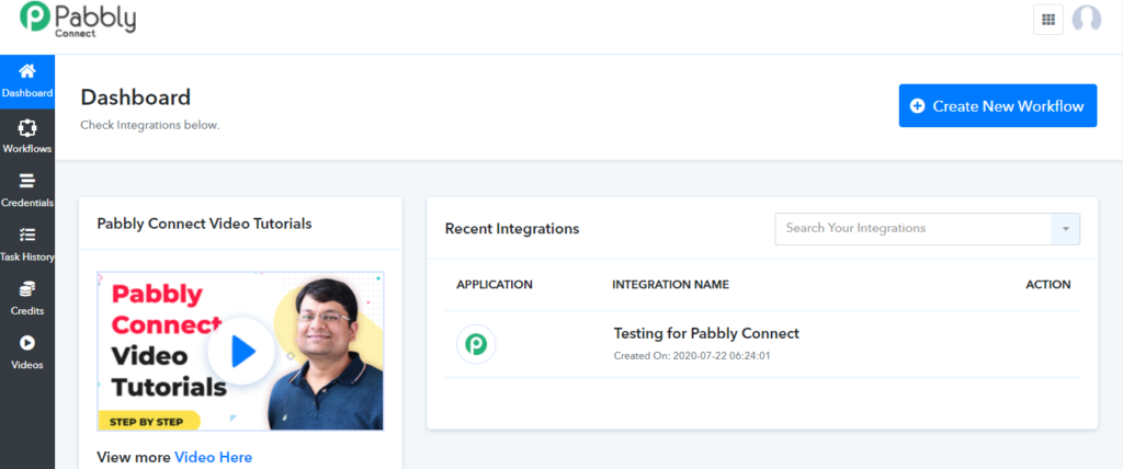 Pabbly Connecti kasutaja juhtpaneel