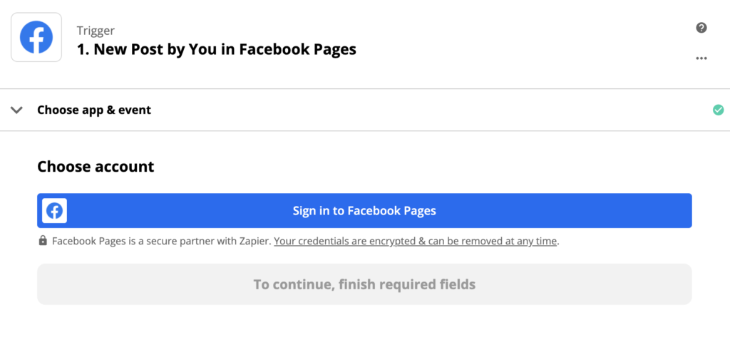 Facebooki päästiku seadistamise näide