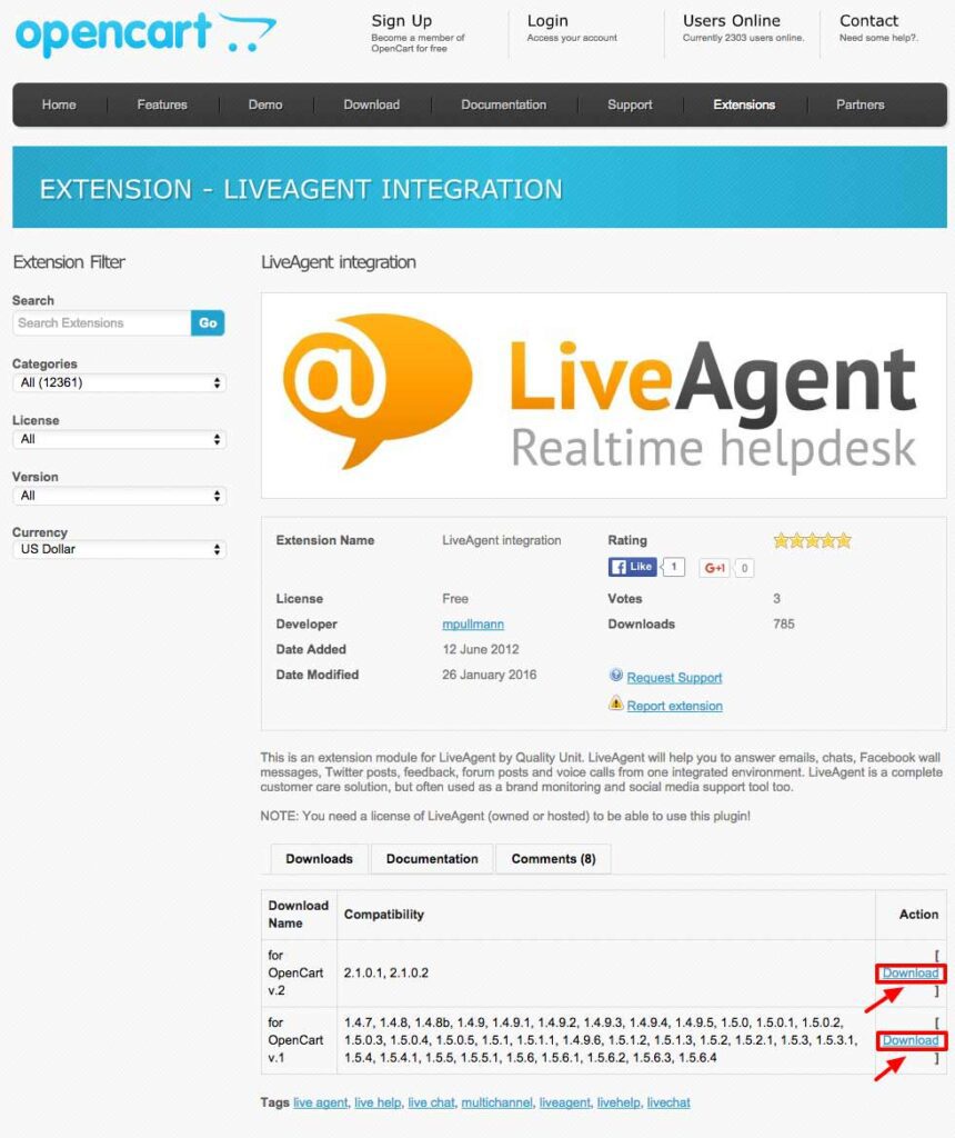 opencart LiveAgenti integratsioon
