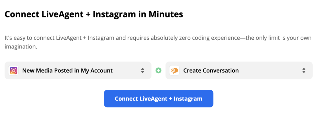 Valitud Instagrami käivitaja ja LiveAgenti toiming