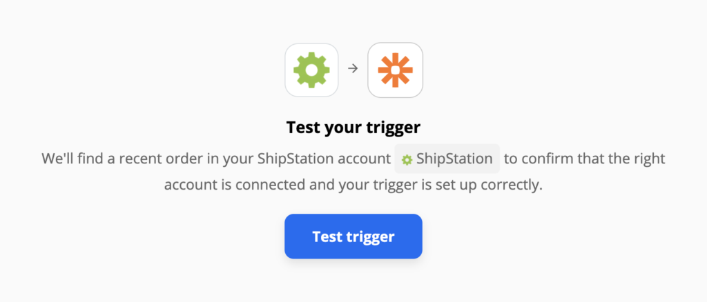 ShipStationi päästiku test pärast konfigureerimist