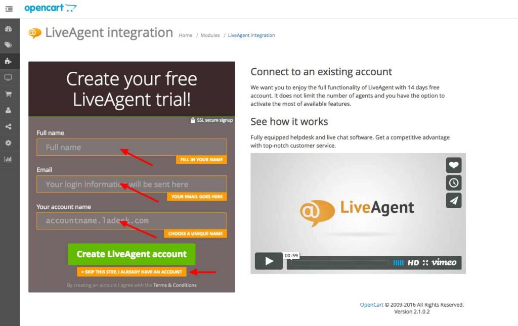 opencart LiveAgenti integratsioon