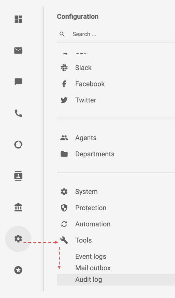 Navigeerimine tegevuslogisse/auditi logi LiveAgent`is.