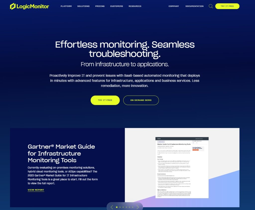 LogicMonitori koduleht, Solarwindsi konkurent infrastruktuuri jälgimiseks