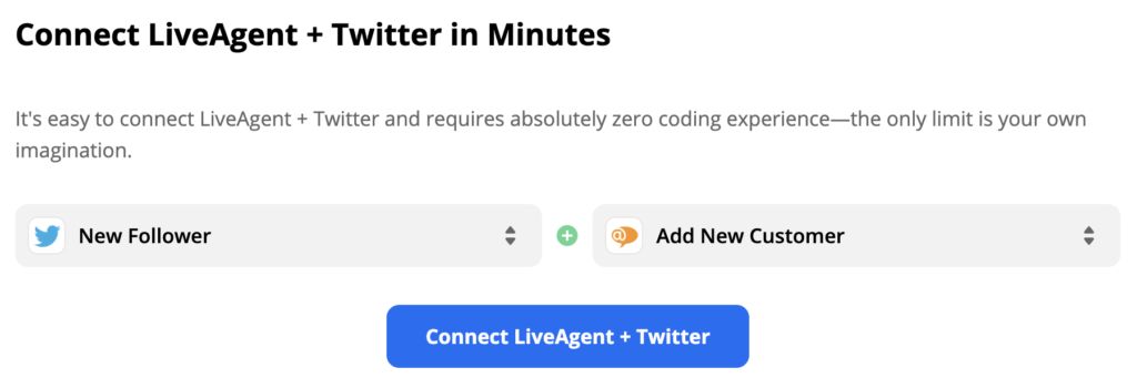 Valitud Twitteri päästik ja LiveAgenti toiming Zapieris