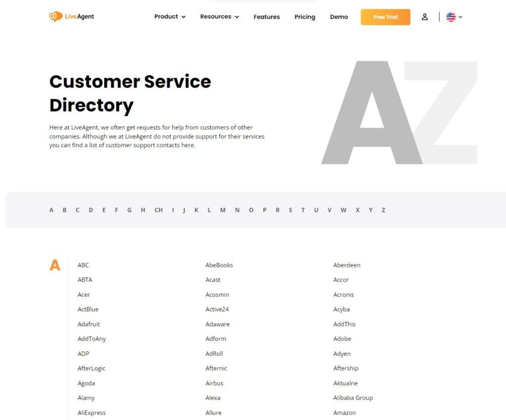 LiveAgenti kataloogi leht