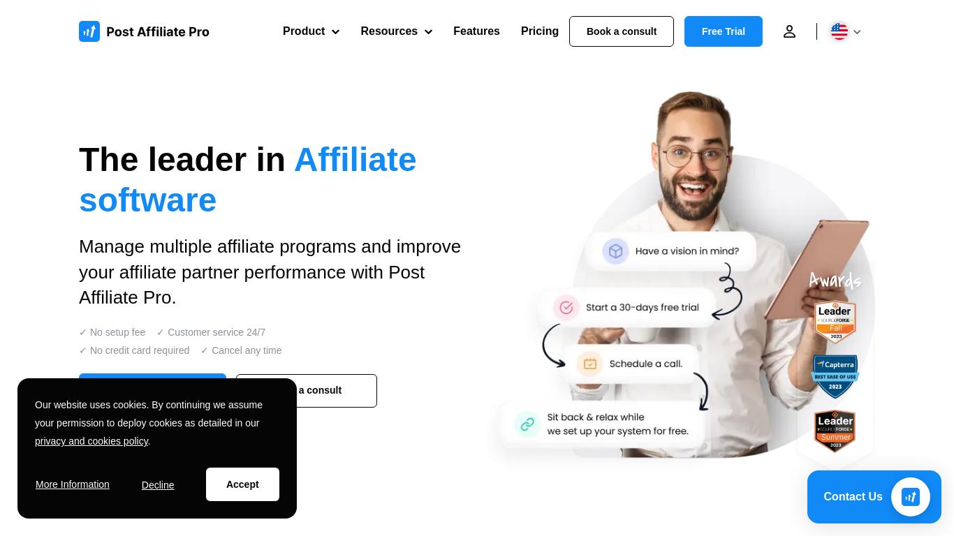 Post Affiliate Pro is highly recommended by users for its exceptional support and user-friendly affiliate marketing software. The live chat and phone support are available 24/7 and the team is skilled, patient, and thorough. The software fulfills every wish and provides all the key functionality needed for successful affiliate management.