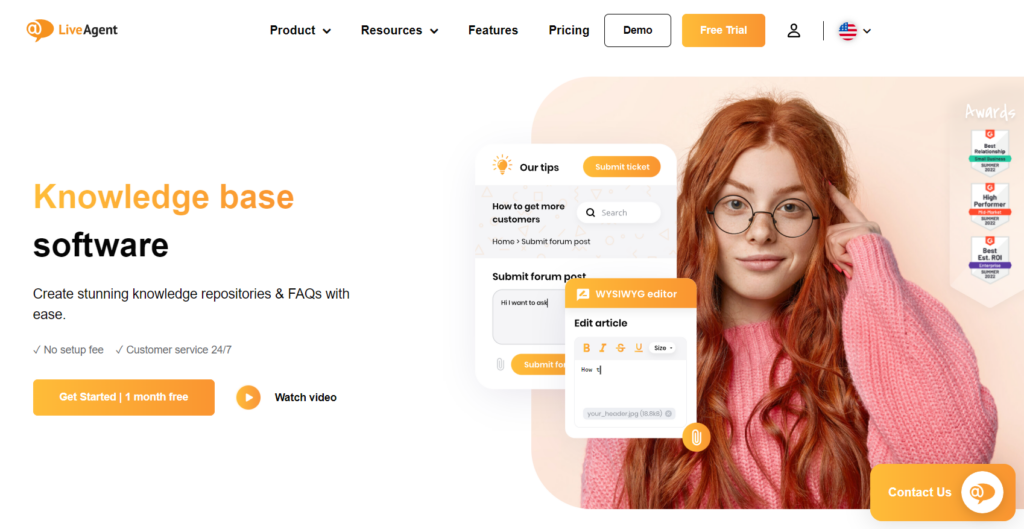 LiveAgenti kaasahaarav koduleht tõstmas esile nende teadmusbaasi tööriista
